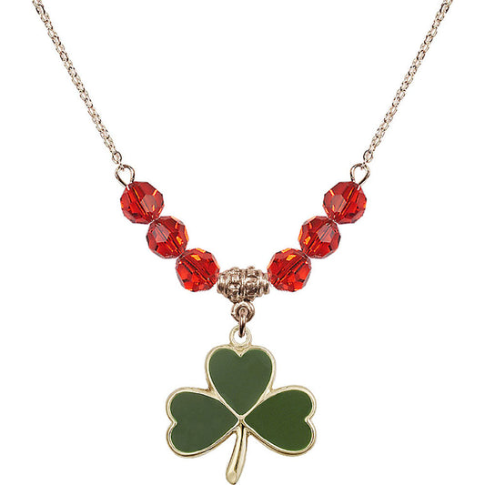 14kt Gold Filled Shamrock Birthstone Necklace with Ruby Beads - 5248