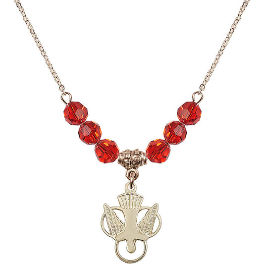 14kt Gold Filled Holy Spirit Birthstone Necklace with Ruby Beads - 5430