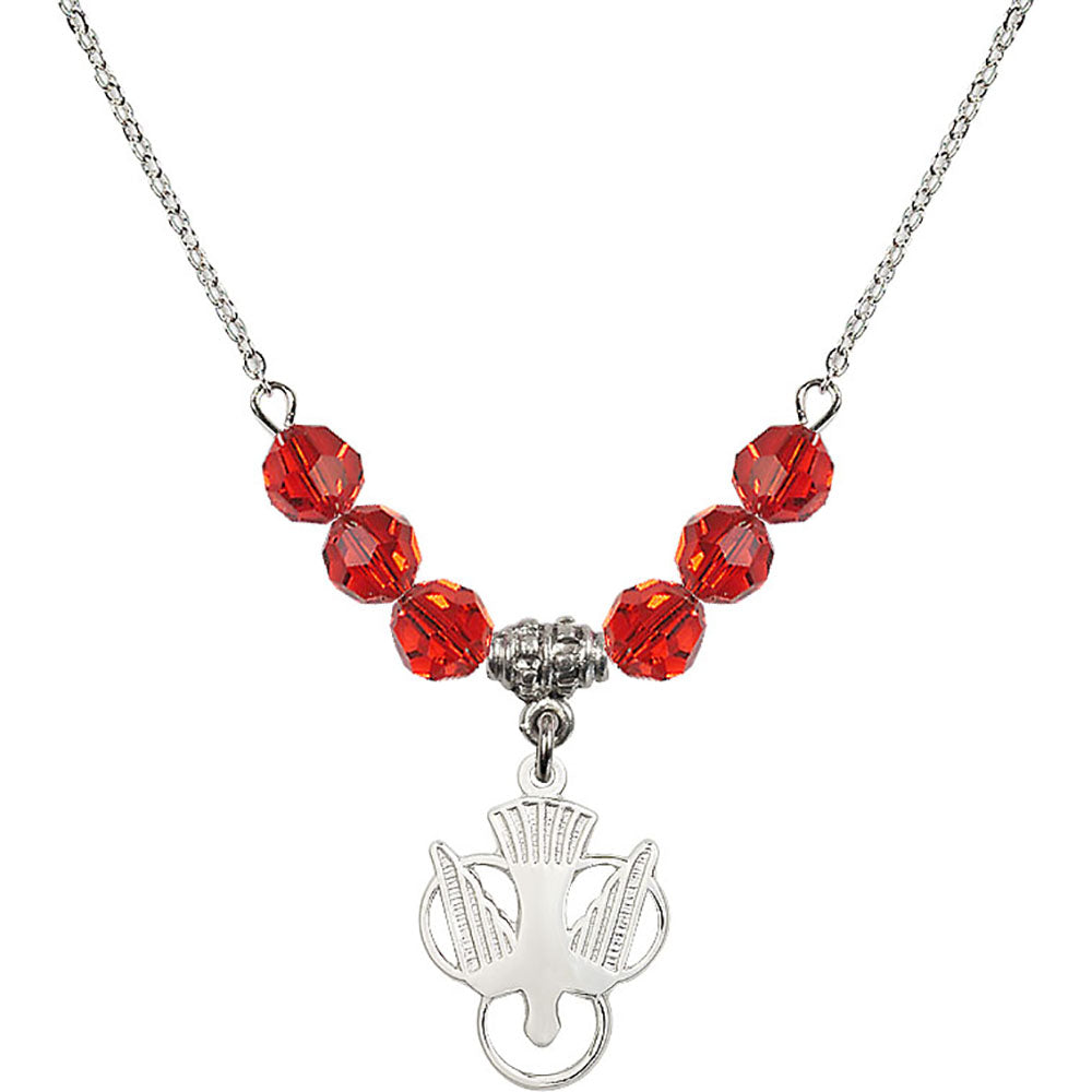 Sterling Silver Holy Spirit Birthstone Necklace with Ruby Beads - 5430