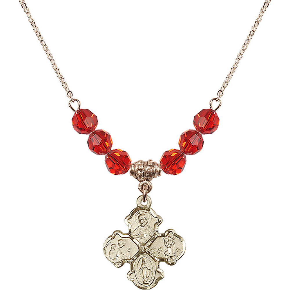 14kt Gold Filled 4-Way Birthstone Necklace with Ruby Beads - 5441