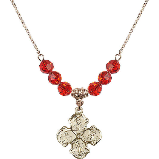 14kt Gold Filled 4-Way Birthstone Necklace with Ruby Beads - 5441
