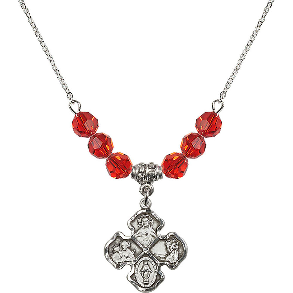 Sterling Silver 4-Way Birthstone Necklace with Ruby Beads - 5441