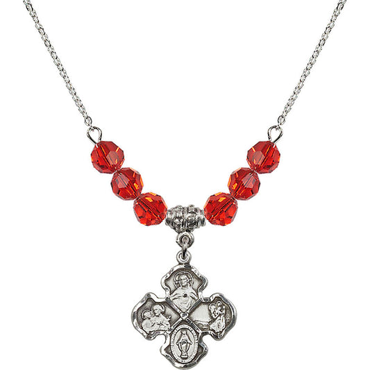 Sterling Silver 4-Way Birthstone Necklace with Ruby Beads - 5441