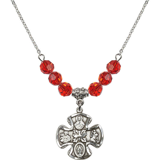 Sterling Silver 5-Way Birthstone Necklace with Ruby Beads - 5443