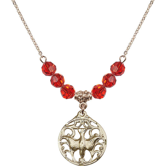 14kt Gold Filled Holy Spirit Birthstone Necklace with Ruby Beads - 5655
