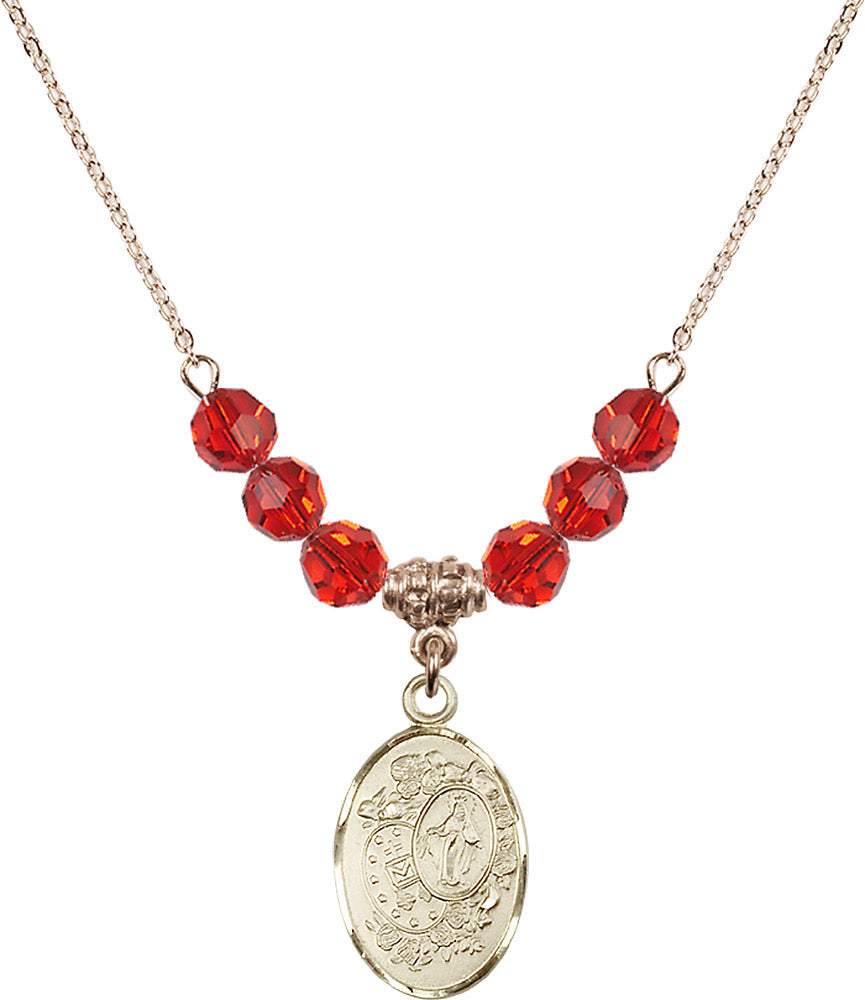 14kt Gold Filled Miraculous Birthstone Necklace with Ruby Beads - 5682