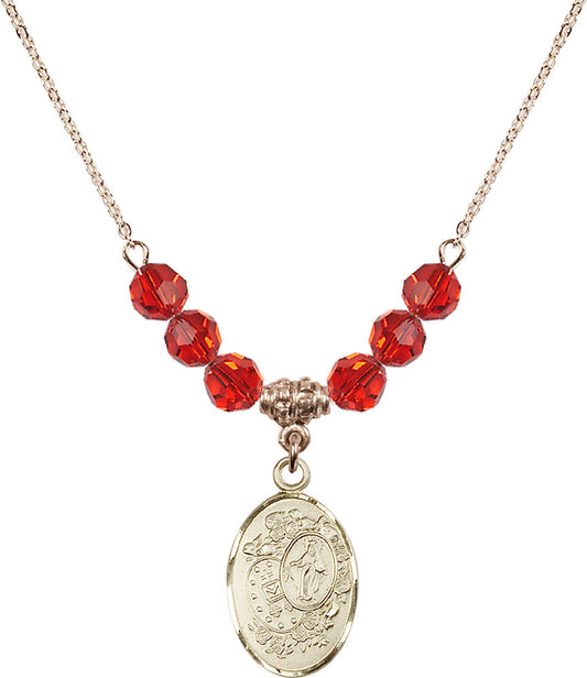 14kt Gold Filled Miraculous Birthstone Necklace with Ruby Beads - 5682