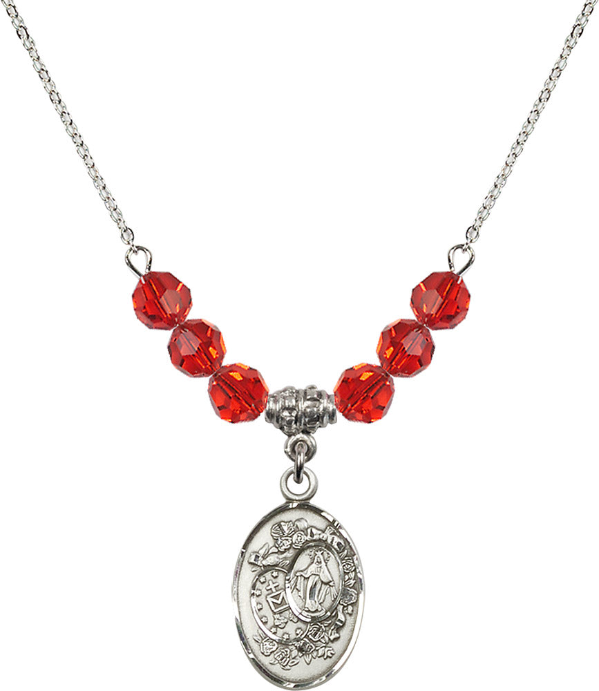 Sterling Silver Miraculous Birthstone Necklace with Ruby Beads - 5682