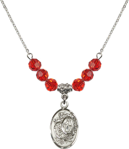 Sterling Silver Miraculous Birthstone Necklace with Ruby Beads - 5682