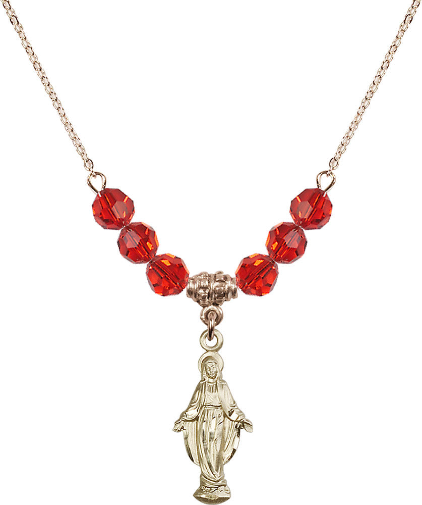 14kt Gold Filled Miraculous Birthstone Necklace with Ruby Beads - 5900