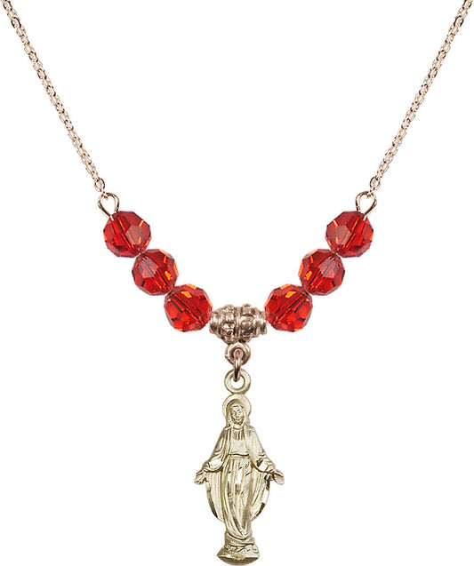 14kt Gold Filled Miraculous Birthstone Necklace with Ruby Beads - 5900