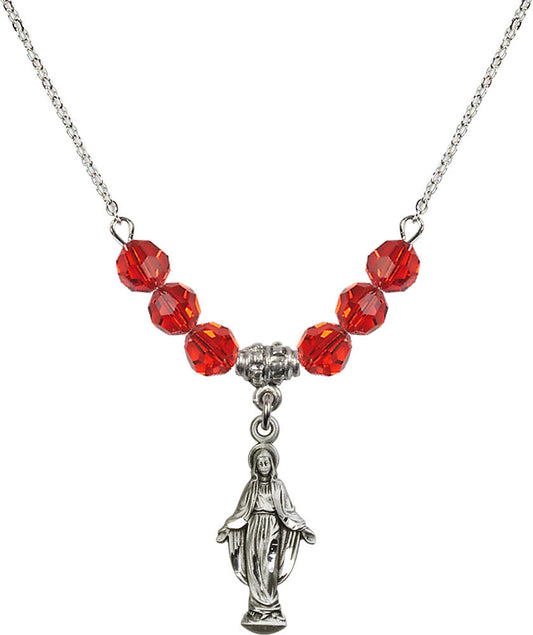 Sterling Silver Miraculous Birthstone Necklace with Ruby Beads - 5900