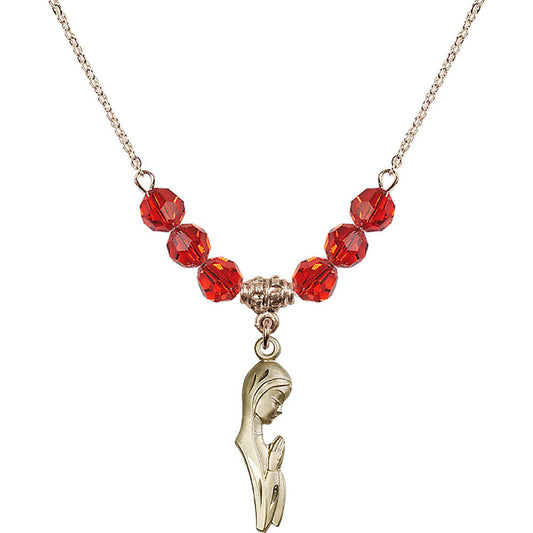 14kt Gold Filled Madonna Birthstone Necklace with Ruby Beads - 5907