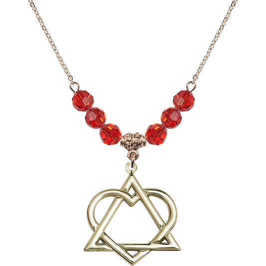 14kt Gold Filled Adoption Heart Birthstone Necklace with Ruby Beads - 6210