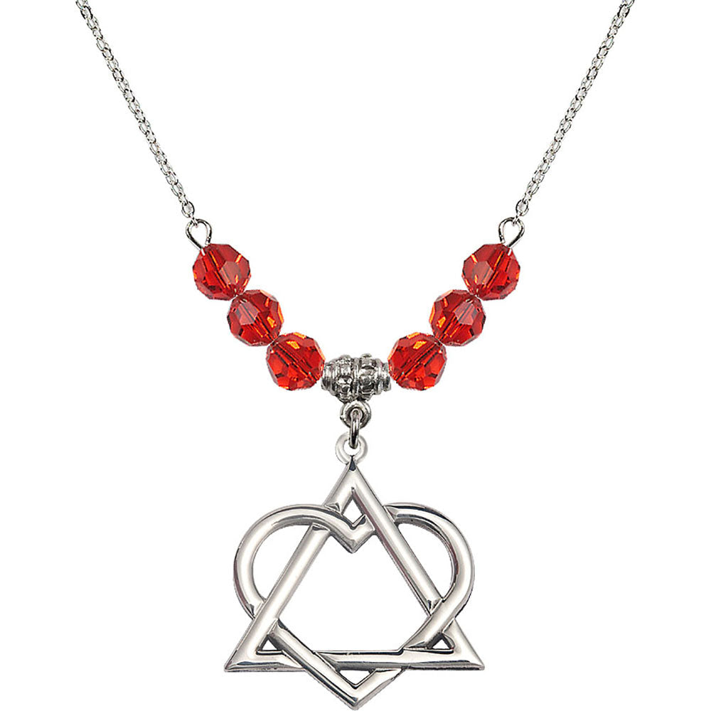 Sterling Silver Adoption Heart Birthstone Necklace with Ruby Beads - 6210