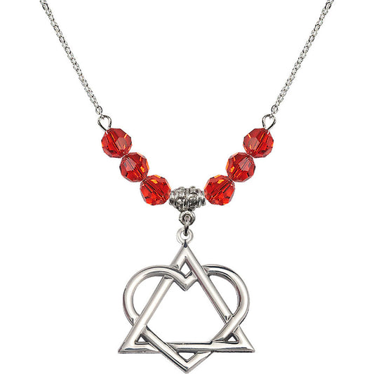 Sterling Silver Adoption Heart Birthstone Necklace with Ruby Beads - 6210