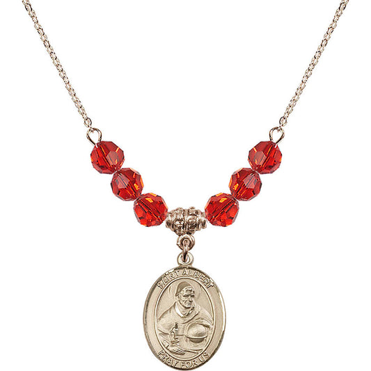 14kt Gold Filled Saint Albert the Great Birthstone Necklace with Ruby Beads - 8001