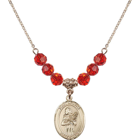 14kt Gold Filled Saint Agatha Birthstone Necklace with Ruby Beads - 8003