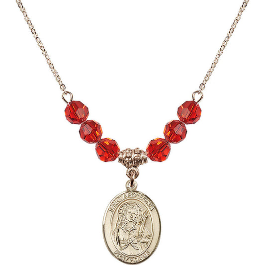 14kt Gold Filled Saint Apollonia Birthstone Necklace with Ruby Beads - 8005