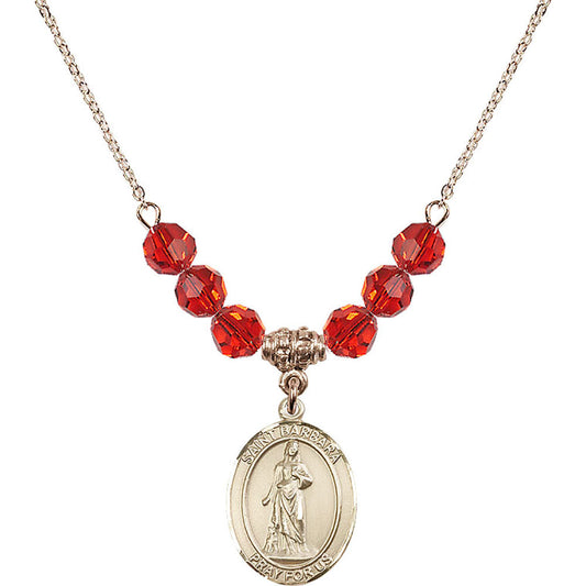 14kt Gold Filled Saint Barbara Birthstone Necklace with Ruby Beads - 8006