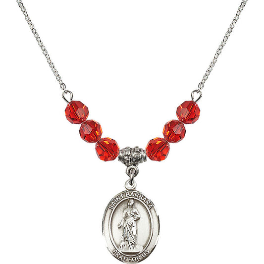 Sterling Silver Saint Barbara Birthstone Necklace with Ruby Beads - 8006