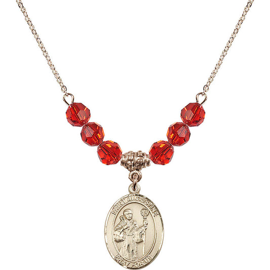 14kt Gold Filled Saint Augustine Birthstone Necklace with Ruby Beads - 8007