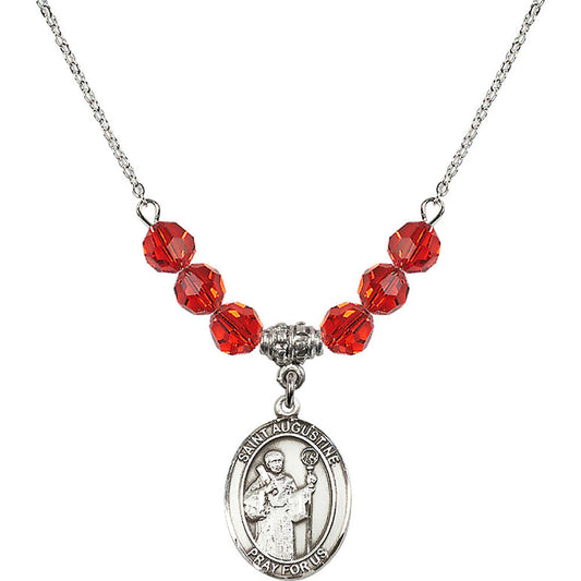 Sterling Silver Saint Augustine Birthstone Necklace with Ruby Beads - 8007