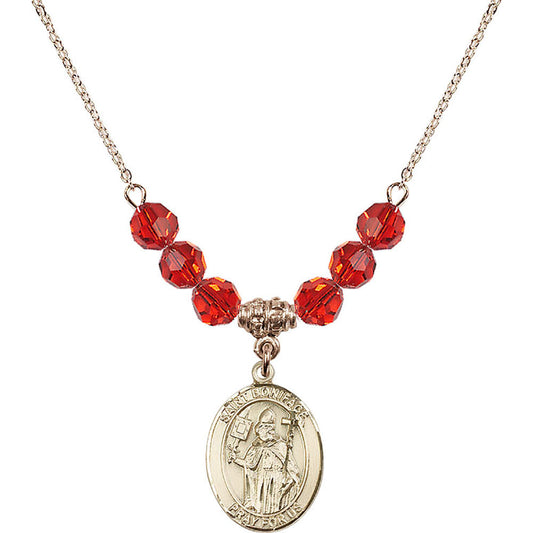 14kt Gold Filled Saint Boniface Birthstone Necklace with Ruby Beads - 8009