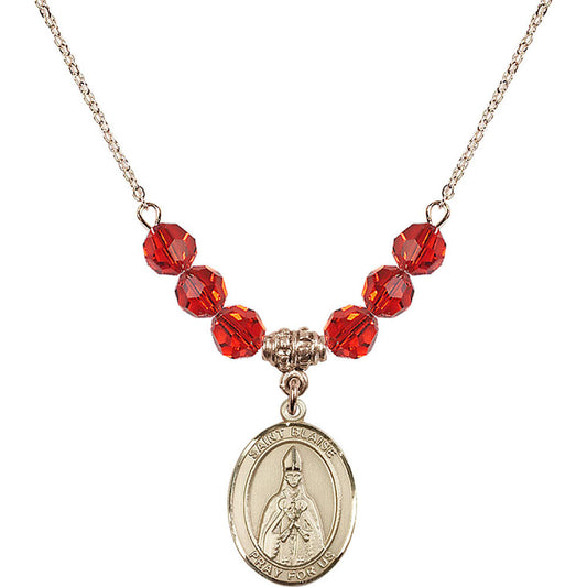 14kt Gold Filled Saint Blaise Birthstone Necklace with Ruby Beads - 8010