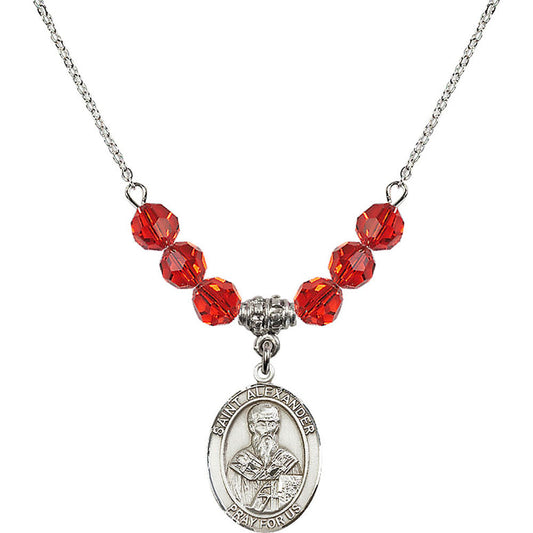 Sterling Silver Saint Alexander Sauli Birthstone Necklace with Ruby Beads - 8012