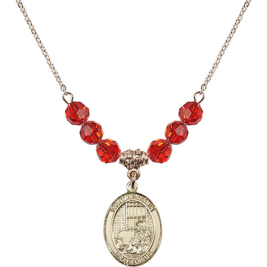 14kt Gold Filled Saint Benjamin Birthstone Necklace with Ruby Beads - 8013