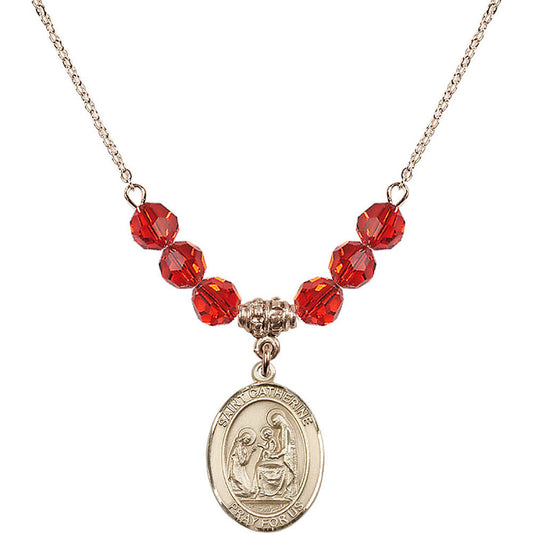14kt Gold Filled Saint Catherine of Siena Birthstone Necklace with Ruby Beads - 8014