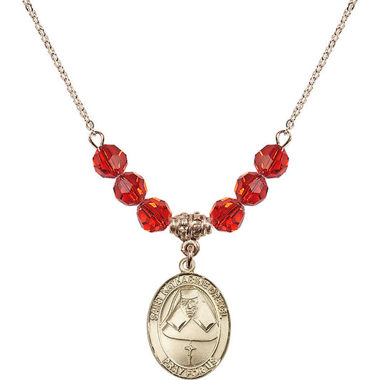 14kt Gold Filled Saint Katharine Drexel Birthstone Necklace with Ruby Beads - 8015