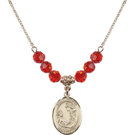14kt Gold Filled Saint Cecilia Birthstone Necklace with Ruby Beads - 8016