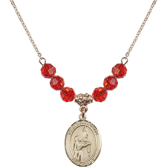 14kt Gold Filled Saint Bernadette Birthstone Necklace with Ruby Beads - 8017