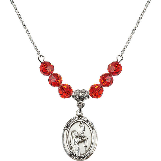 Sterling Silver Saint Bernadette Birthstone Necklace with Ruby Beads - 8017