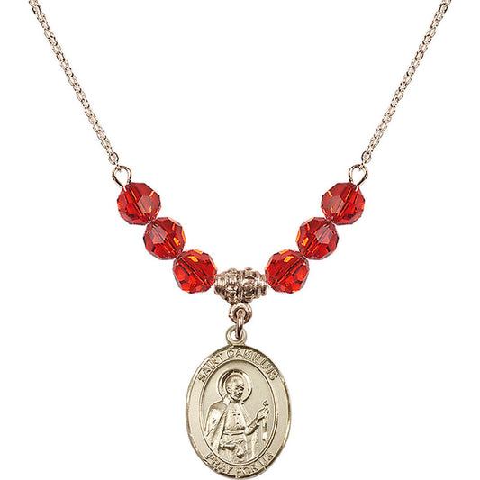 14kt Gold Filled Saint Camillus of Lellis Birthstone Necklace with Ruby Beads - 8019
