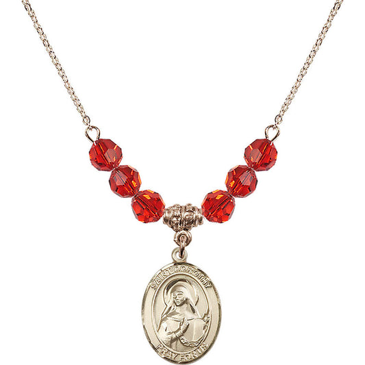 14kt Gold Filled Saint Dorothy Birthstone Necklace with Ruby Beads - 8023