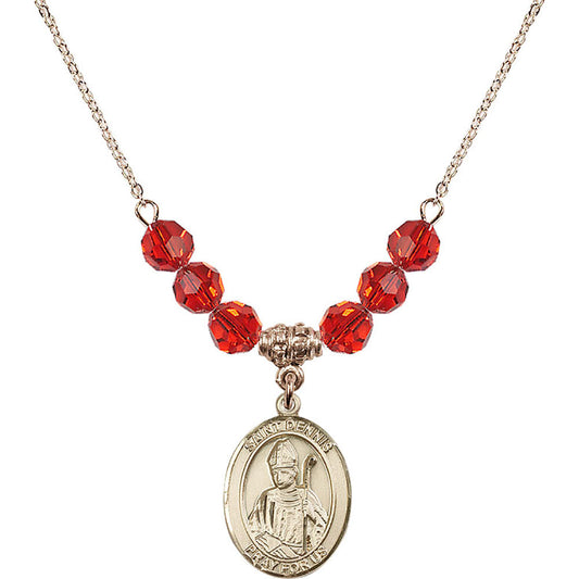 14kt Gold Filled Saint Dennis Birthstone Necklace with Ruby Beads - 8025