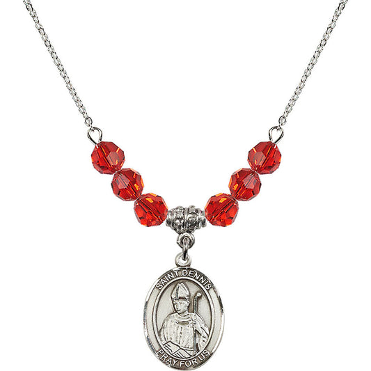 Sterling Silver Saint Dennis Birthstone Necklace with Ruby Beads - 8025