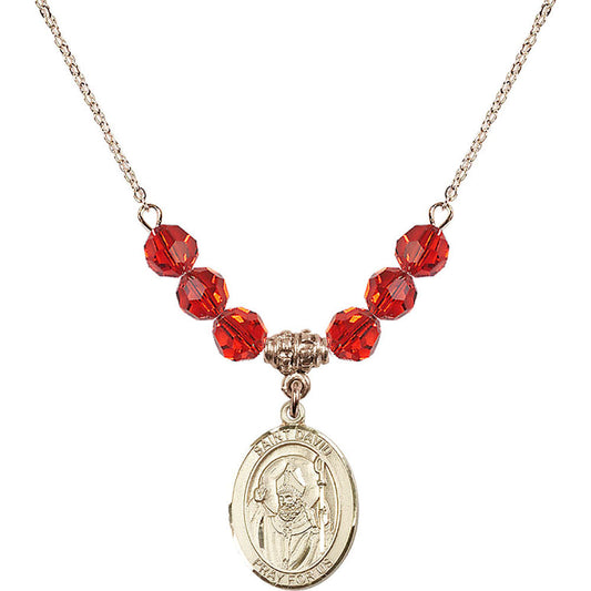 14kt Gold Filled Saint David of Wales Birthstone Necklace with Ruby Beads - 8027