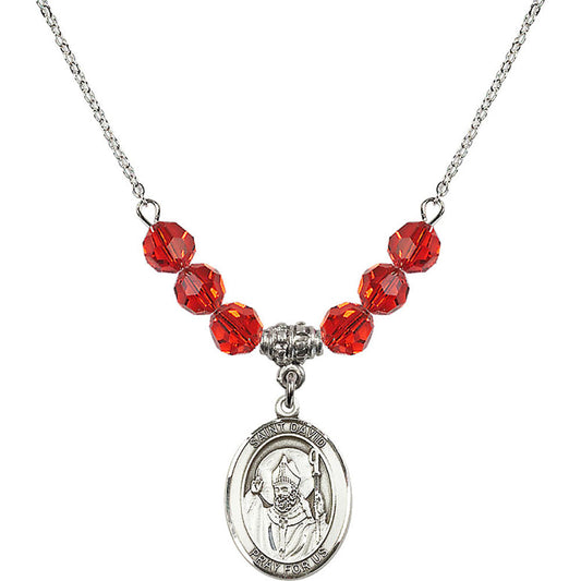Sterling Silver Saint David of Wales Birthstone Necklace with Ruby Beads - 8027