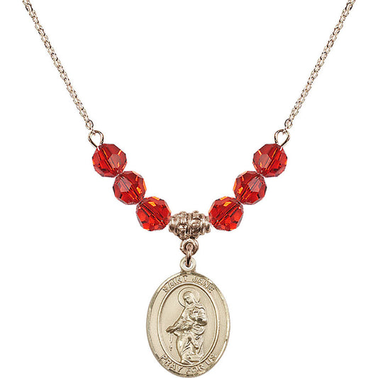 14kt Gold Filled Saint Jane of Valois Birthstone Necklace with Ruby Beads - 8029