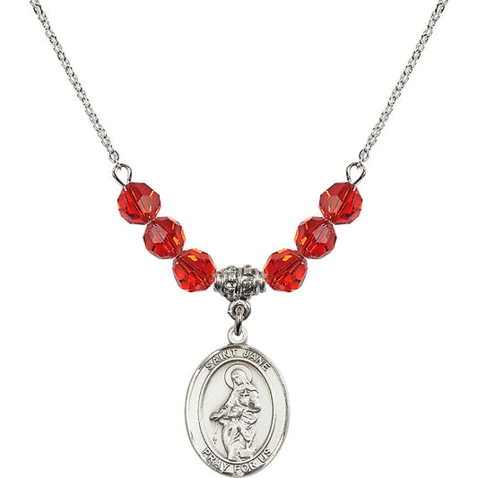 Sterling Silver Saint Jane of Valois Birthstone Necklace with Ruby Beads - 8029