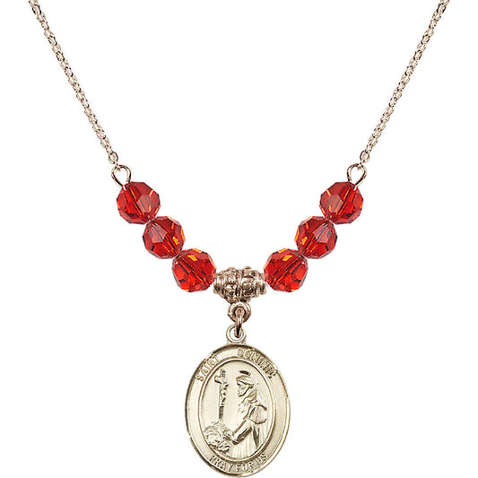 14kt Gold Filled Saint Dominic de Guzman Birthstone Necklace with Ruby Beads - 8030