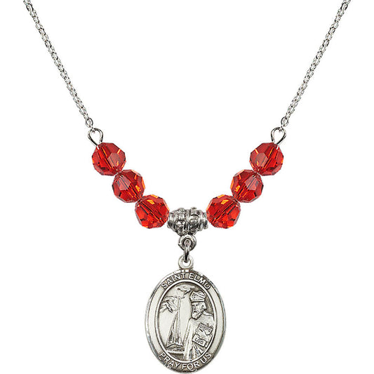 Sterling Silver Saint Elmo Birthstone Necklace with Ruby Beads - 8031