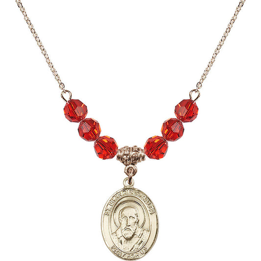 14kt Gold Filled Saint Francis de Sales Birthstone Necklace with Ruby Beads - 8035