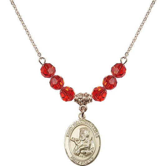 14kt Gold Filled Saint Francis Xavier Birthstone Necklace with Ruby Beads - 8037