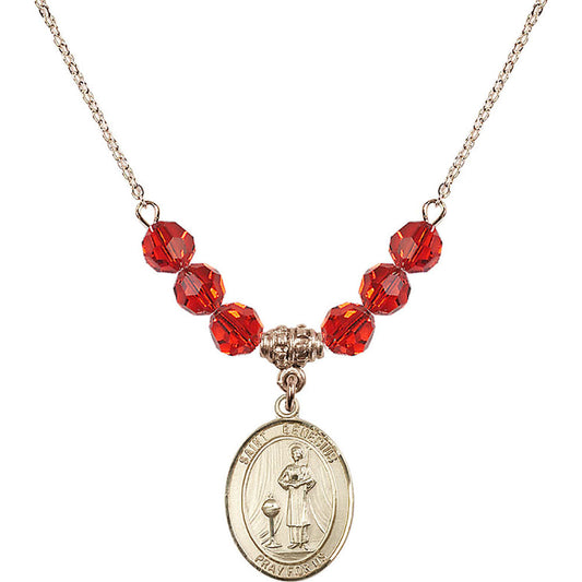 14kt Gold Filled Saint Genesius of Rome Birthstone Necklace with Ruby Beads - 8038