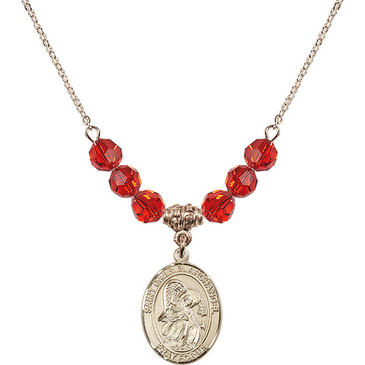 14kt Gold Filled Saint Gabriel the Archangel Birthstone Necklace with Ruby Beads - 8039